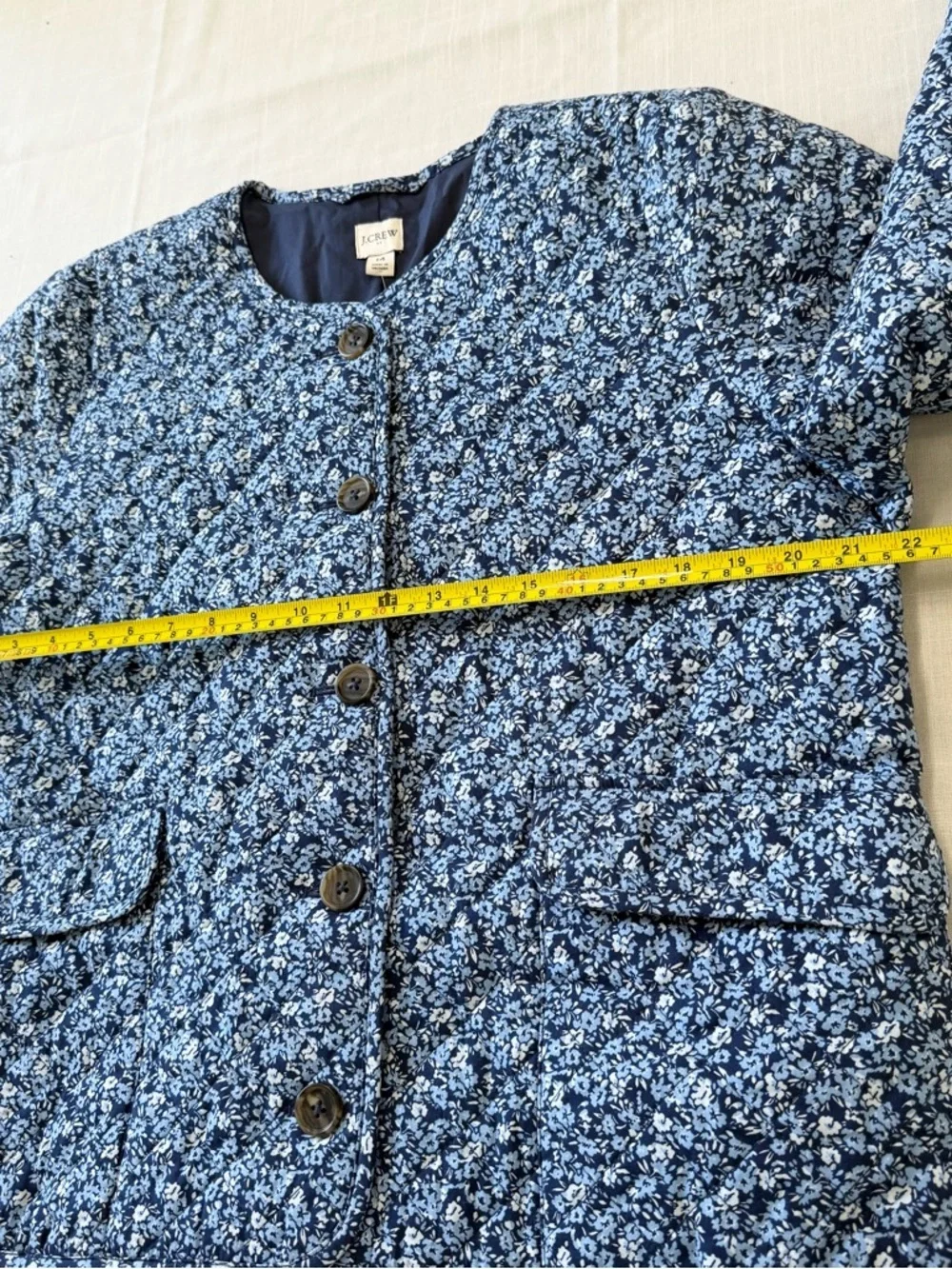 J Crew Blue Short quilted Floral Cotton Blend Jacket Size 14 NWT